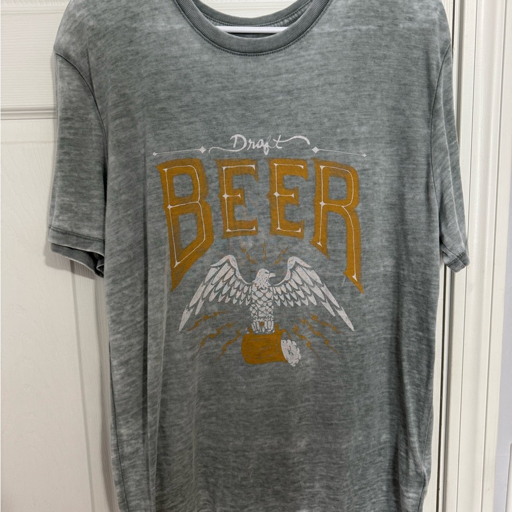 Lucky Brand Gray Tee with Gold Beer Graphic